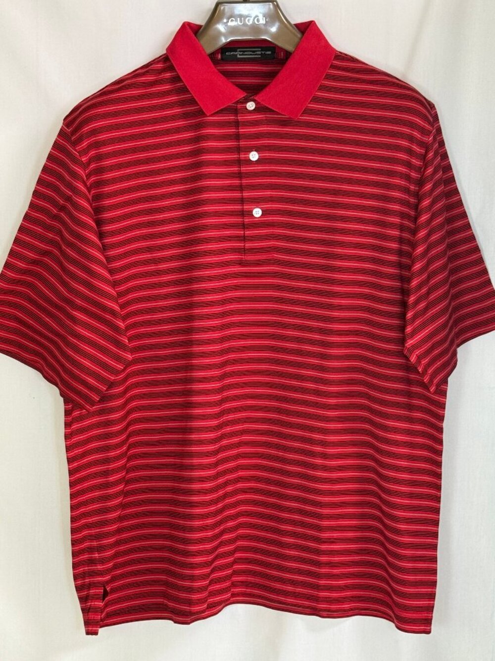 Carnoustie Men's Short Sleeves w/ Collar Striped Polo Shirt- Red~Black~Beige - L
